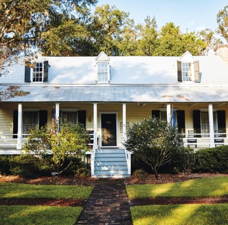 white building with large porch