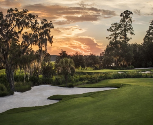 golf course with sunset background