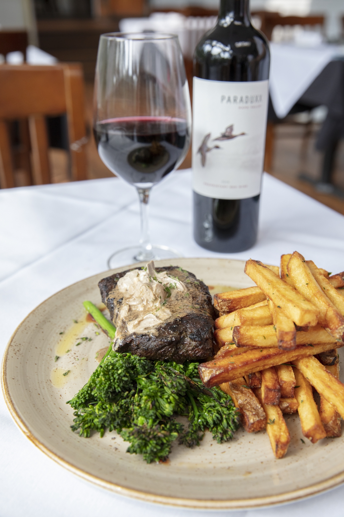 steak dinner paired with wine