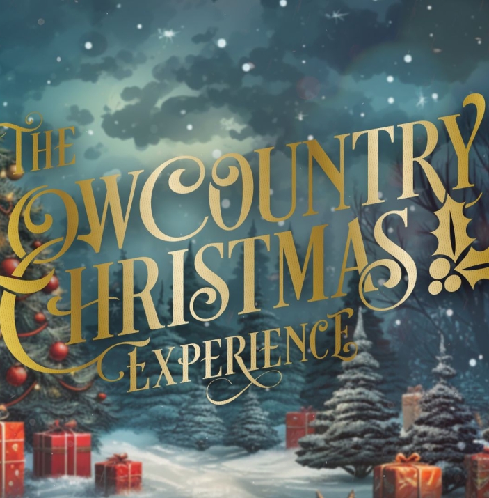 Gold, Christmas Text over a magical Christmas backgound